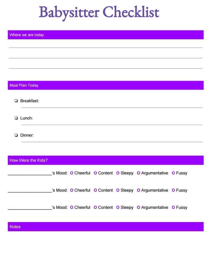 New Babysitter Tips and Printable Checklists
